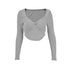Sexy T-shirt Women Autumn New Solid Corset V-Neck Long Sleeves Crop Top Asymmetrical Fashion Streetwear Casual T-shirts Female